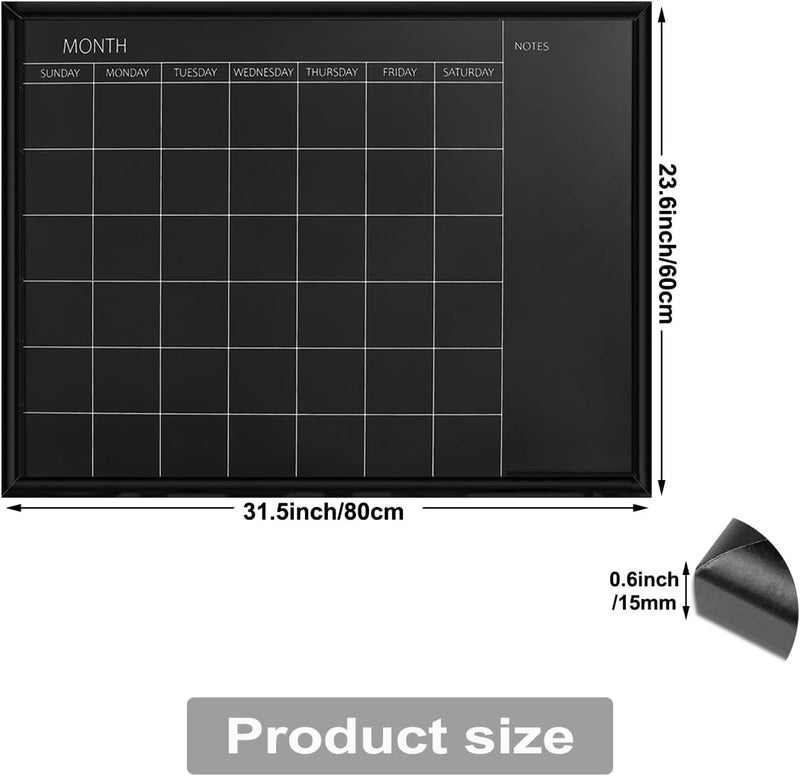 TORASO Calendar Chalkboard, 23.6 x 31.5 inches, Magnetic Surface Black Frame Chalk Board for Planning,School Timetable Memo, Hanging Board for Office, School and Home(YLHB-BK-6080) - Image 2